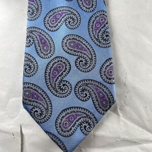 Ermenegildo Zegna Necktie Paisley Blue Purple Woven  Silk Italy Powertie